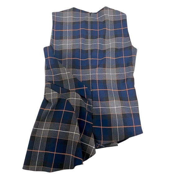 Zara Plaid Asymmetrical Ruffle Top Back Zip Preppy Modern Size XS **Has Flaw - Picture 3 of 15